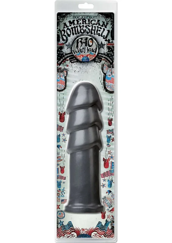 American Bombshell B10 Warhead: 10-inch Tactical Gun Metal Dildo with Triple-Rippled Head