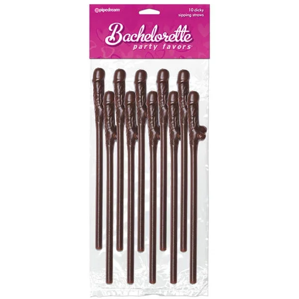 Bachelorette Party Favors – Dicky Sipping Straws – Chocolate Coloured Straws – Set of 10