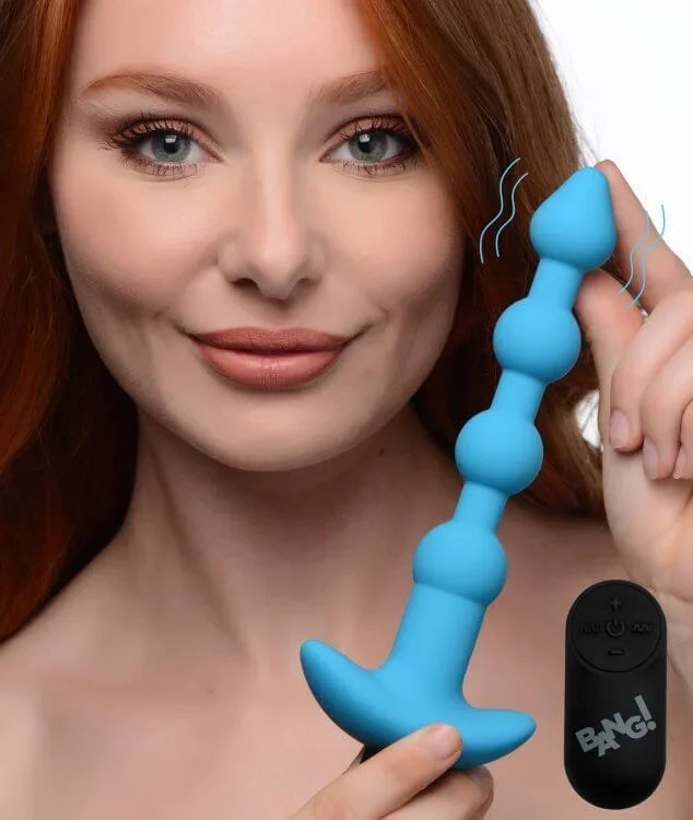 Bang! Vibrating Silicone Anal Beads and Remote Control Blue