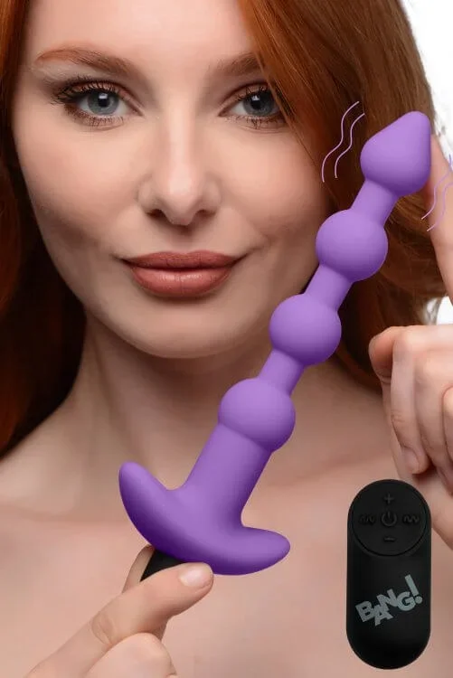 Bang! Vibrating Silicone Anal Beads and Remote Control Purple