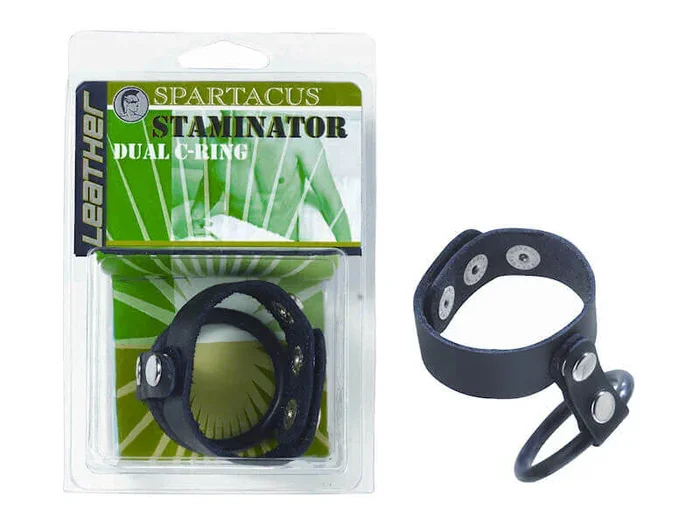 Boost Your Endurance with the Staminator Leather & Rubber Dual Cock Ring