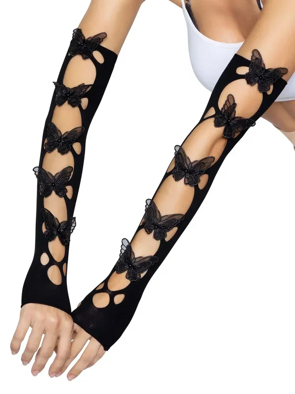 Butterfly Cut Out Arm Warmers – One Size – Black