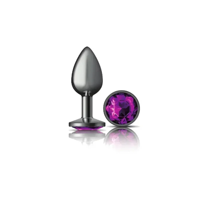 Cheeky Charms – Gunmetal Metal Butt Plug – Round – Deep Purple – Small