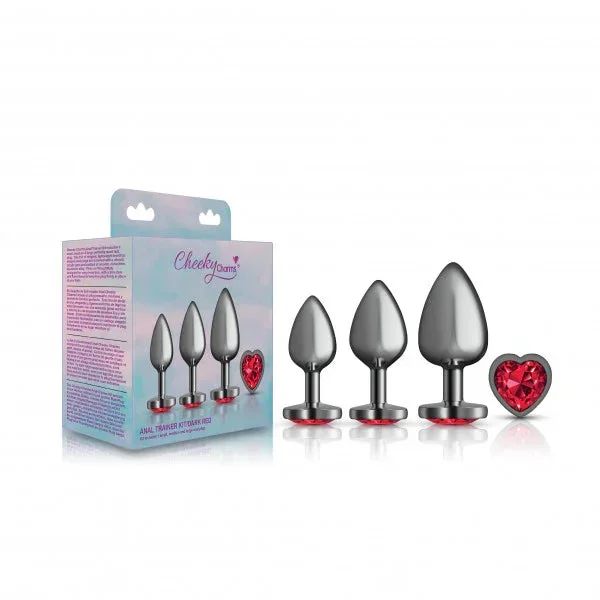 Cheeky Charms – Metal Butt Plug Gunmetal – Heart Dark Red – Anal Trainer Kit