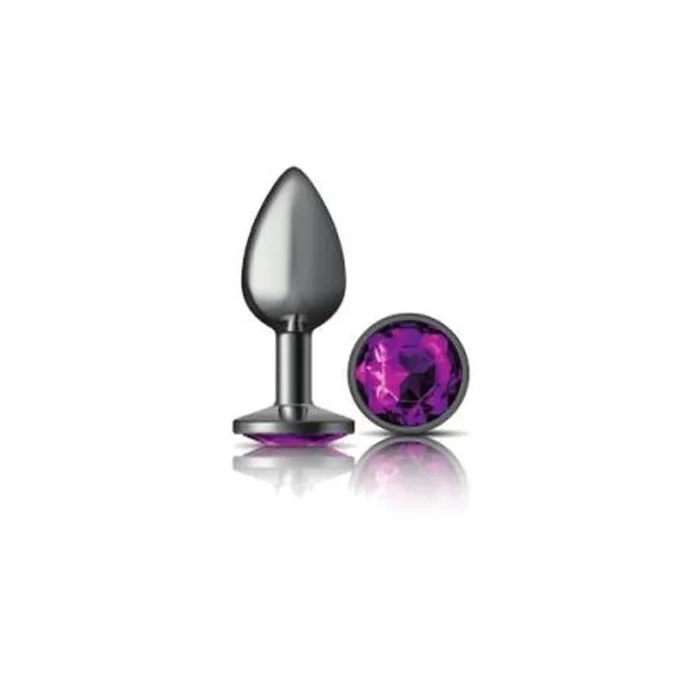 Cheeky Charms Gunmetal Round Butt Plug with Purple Jewel Small