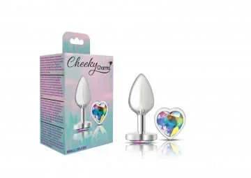 Cheeky Charms Heart Clear Iridescent Small Silver Butt Plug