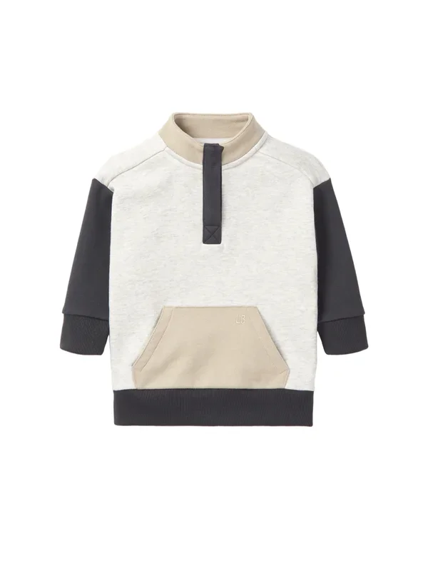 Colorblock Mockneck Pullover – Stone Grey
