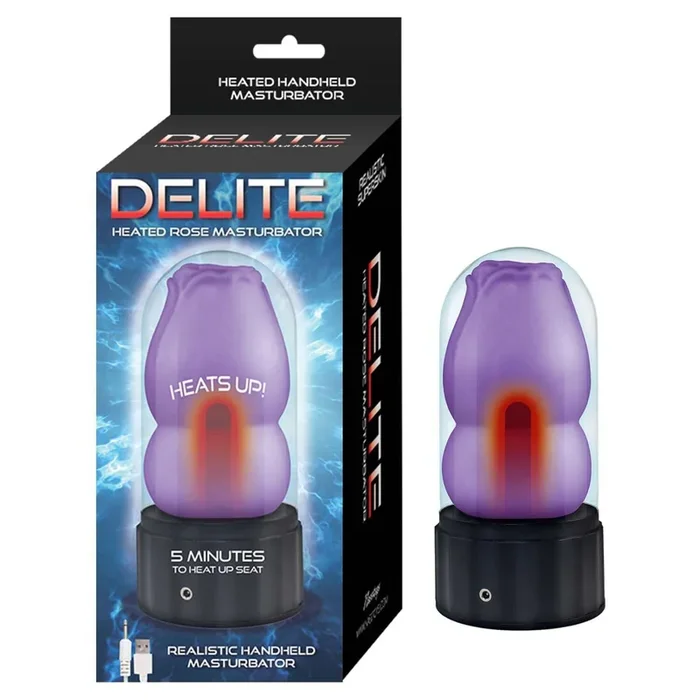 Delite Heated Rose Masturbator Purple – Realistic Handheld Pleasure with Warming Function