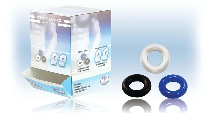 Donut Cock Rings 50 Piece Display – Stretchy TPR, Assorted Colors by Blush Novelties