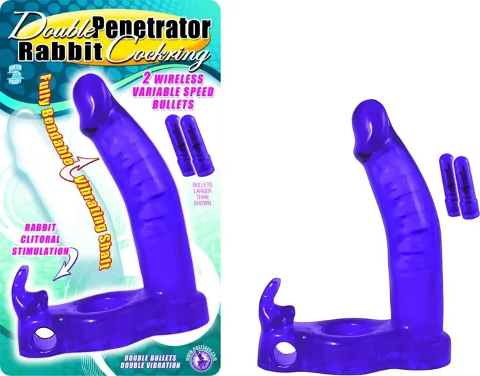 Double Penetrator Rabbit Cock Ring Purple: Dual Stimulation Delight
