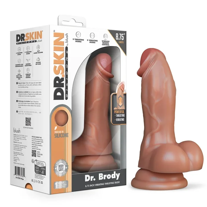 Dr. Skin Silicone Dr. Brody 8.75 in. Vibrating Thrusting Dildo Beige