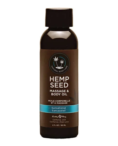 Earthly Body Hemp Seed Massage Oil Sunsational – 2 oz | Refreshing Bergamot & Juniper Scent