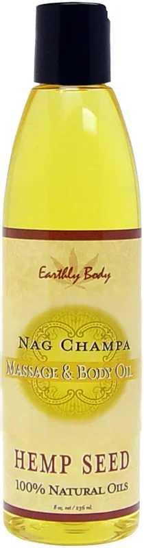 Earthly Body Massage Oil Nag Champa 8oz – 100% Natural Hemp & Skin-Nourishing Oils