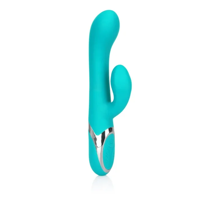 Enchanted Lover Vibrating Massager with Rotating Beads and Clitoral Stimulator in Teal Silicone