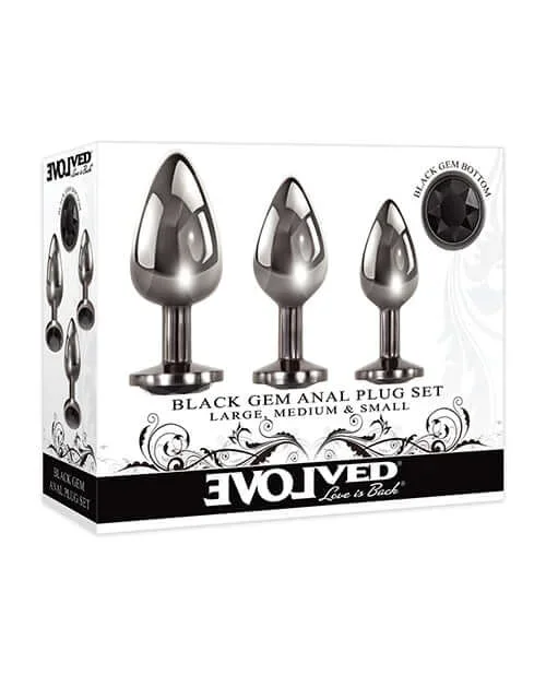 Evolved Gem Black Anal Plug Set 3 Pc – Three Sizes for Intense Pleasure