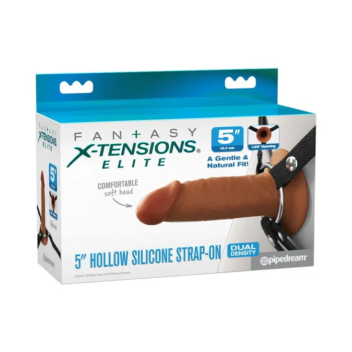 Fantasy X-Tensions Elite Silicone Hollow Strap-On Dual Density 5 in. Brown