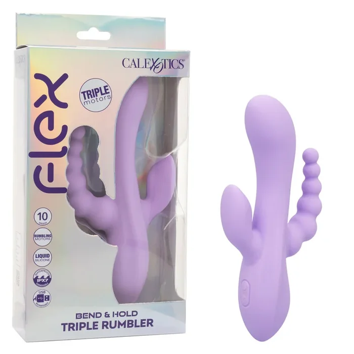 Flex Bend and Hold Triple Rumbler Purple Rabbit Vibrator Toy