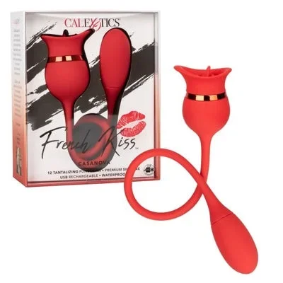 French Kiss Casanova Red Silicone Dual Motor Vibrating Massager with Flickering Teaser and Battery
