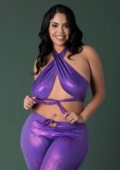 Glimmer Wrap Halter and Flair Pant Set from Exposed by Magic Silk 2XL