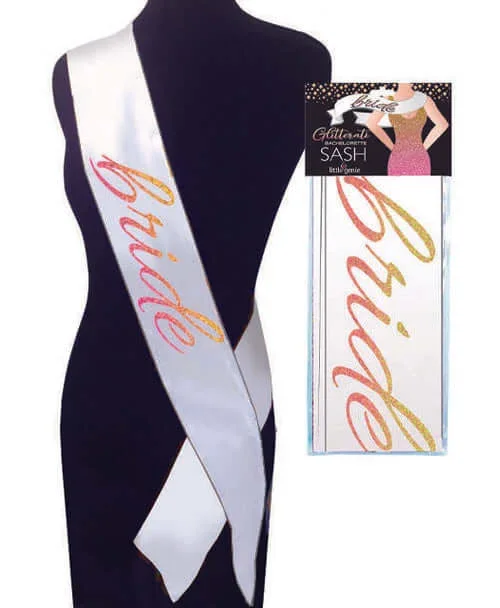 Glitterati Bride Sash by Little Genie – 68 Inches, Sparkling Accessory for Bachelorette and Bridal Parties