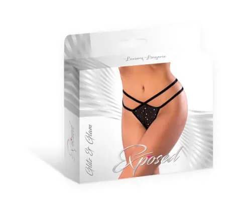 Glitz and Glam Split Crotch Thong (Black, L/XL)