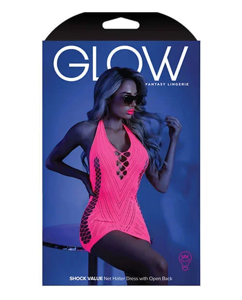 Glow UV Shock Value Halter Dress Neon Pink O/S from Fantasy Lingerie