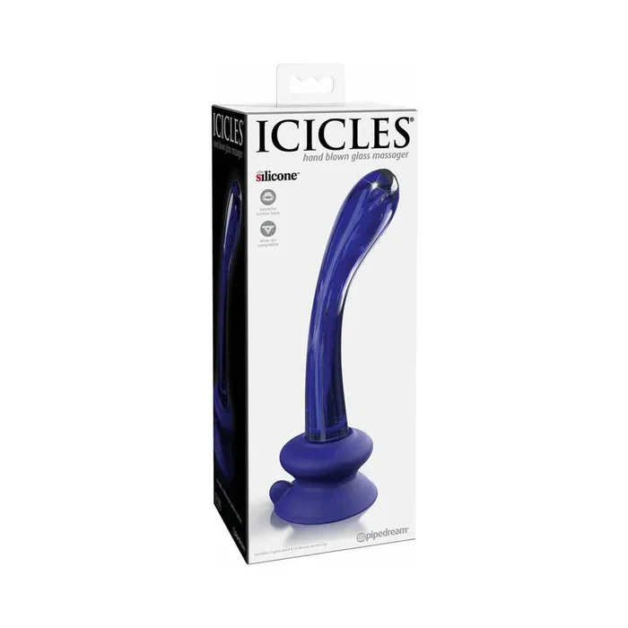 Icicles No. 89 Curved Glass G-Spot Massager With Suction Cup Blue