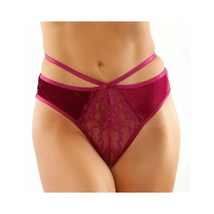 Kalina Velvet Strappy Cut-out Thong With Keyhole Back Magenta L/xl