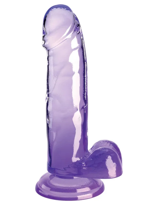 King Cock Clear 7 Inch Realistic Dildo With Balls Purple
