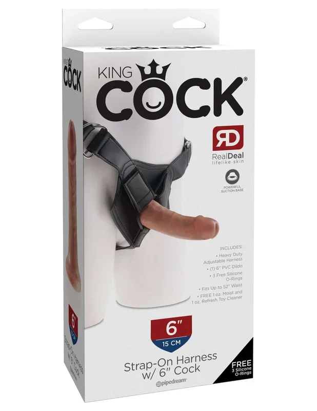 King Cock Strap-On Harness with 6-Inch Tan Dildo – Real Deal RD by Pipedream Products