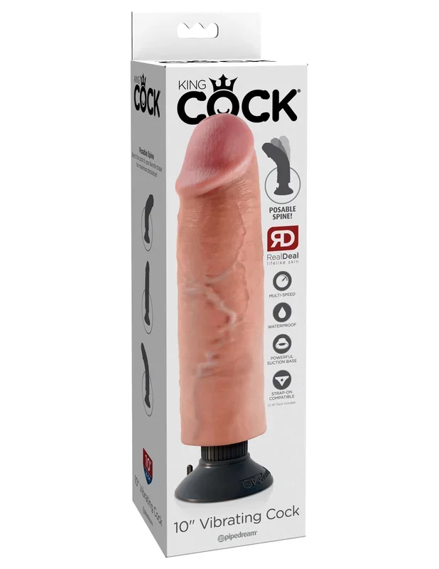 King Cock Vibrating Realistic Dildo Waterproof 10 inches – Vanilla