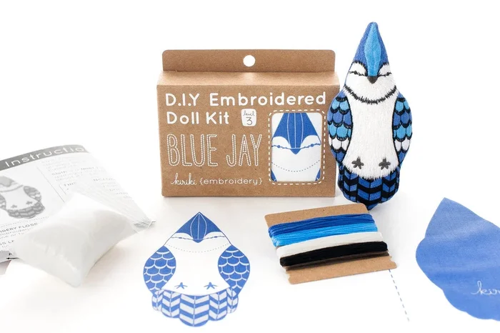 Kiriki Press, DIY Embroidered Doll Kit – Blue Jay