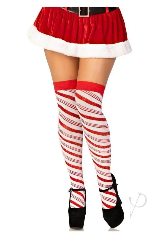 Leg Avenue Candy Cane Lurex Striped Over the Knee Socks – OS – White