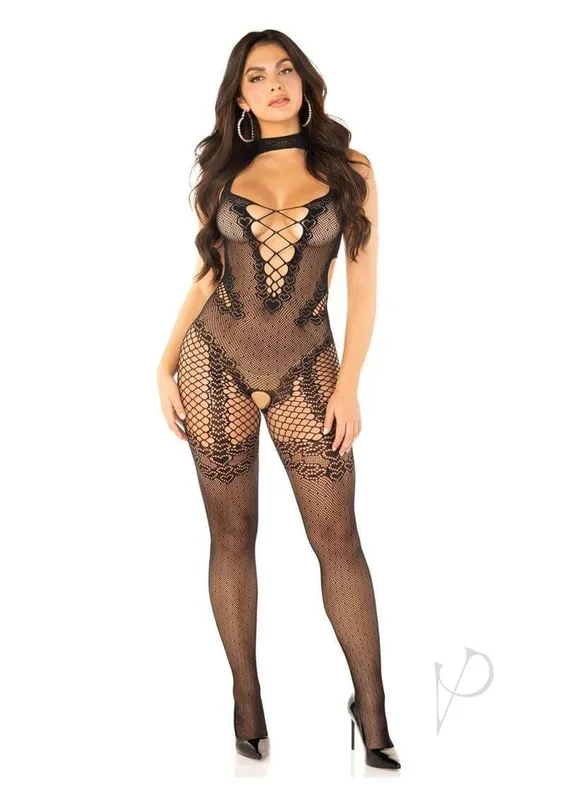 Leg Avenue Seamless Dotted Net Crotchless Lingerie Jumpsuit
