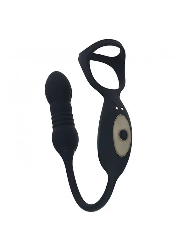 LEVELZ – Vibrating & Thrusting Silicone Tri O Cock Ring with Prostate Stimulator – Black