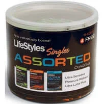 Lifestyles Assorted Singles 40 Piece Jar – Ultra Sensitive, Pleasure Ribbed, Ultra Lube Plus Condoms