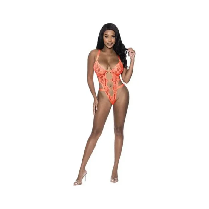 Magic Silk Rude Awakening Strappy Teddy Neon Orange L/xl