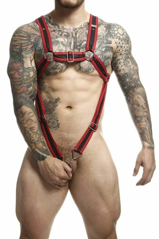 Male Basics Dngeon Cross Cock Ring Harness Red O/S from Male Basics Underwear