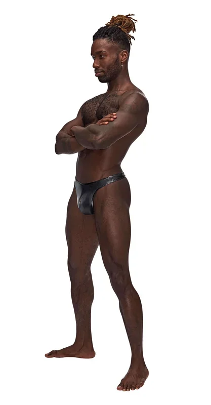 Male Power Liquid Onyx Classic Thong in Black: Large Size Sensual Men’s Underwear for Sexy Occasions and Role Play
