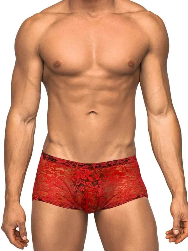 Male Power Stretch Lace Mini Shorts Small in Red: A Bold Expression of Masculinity Beyond Norms