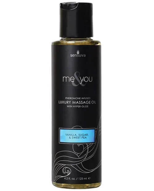 Me & You Pheromone-Infused Luxury Massage Oil 4.2 Oz – Indulge in Sensual Vanilla Sugar Sweet Pea Bliss