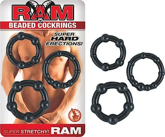 Nasstoys Ram Beaded Cock Rings Set – 3 Sizes (Black)