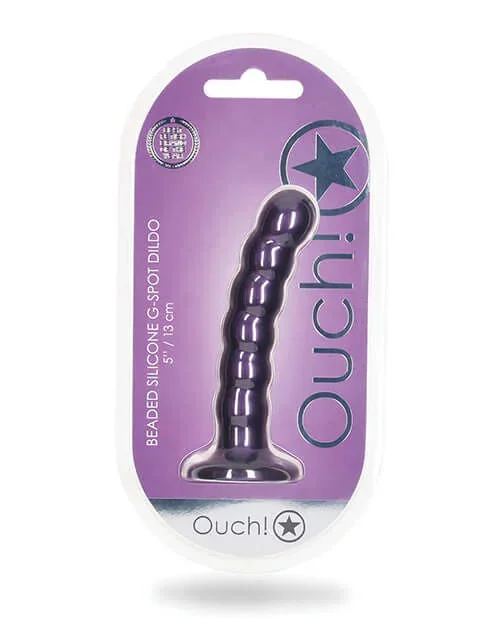 Ouch! Beaded Silicone G-Spot Dildo 5 inches Metallic Purple