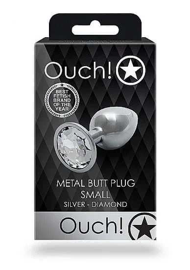 Ouch! Round Gem Butt Plug Small Silver with Faux Diamond