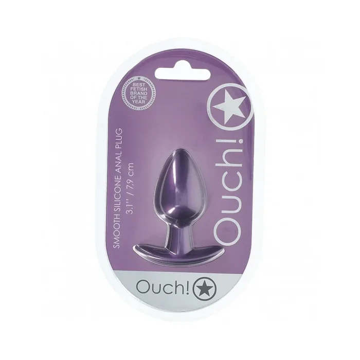 Ouch! Smooth Silicone Anal Plug Medium 3.1 in. Metallic Purple