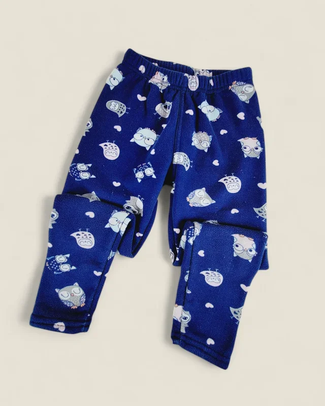 OWL NAVY FURRY LINED LEGGINGS APPROX 4-6Y PRE-LOVED