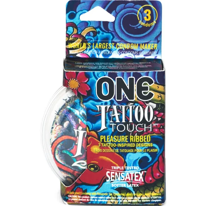 Paradise Products’ One Tattoo Touch: Unique Textured Condoms – 3 Pack Inspired by Tattoo Designs