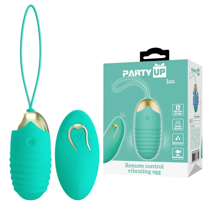 Party Up IAN Remote Egg – Teal – Teal USB Rechargeable Vibrating Egg with Wireless Remote