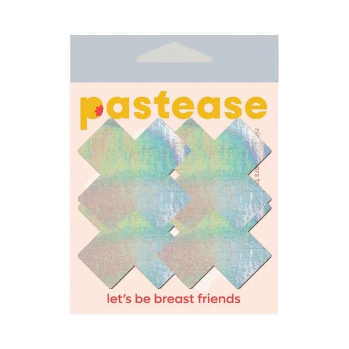 Pastease Petite Plus X Crosses Pasties Liquid Black or Holographic Silver (2 Pairs)