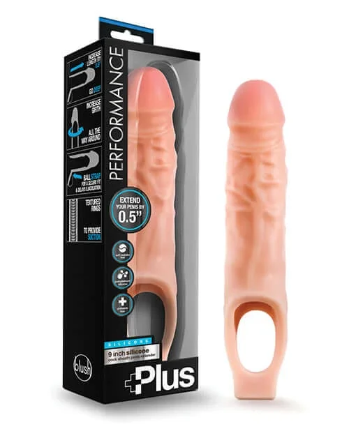 Performance Plus 9 Inches Silicone Cock Sheath Penis Extender Vanilla Beige